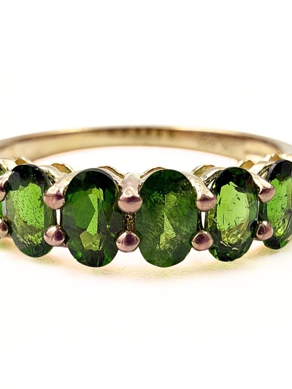 Contemporary Marked Sterling Silver 7 Green Tourmaline Stones Half Eternity Band